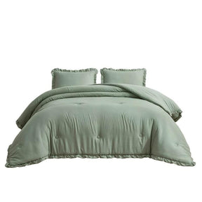 Oversized King Sage Microfiber 3-Piece Comforter Set with Ruffled Edge Trim - beddingbag.com