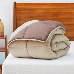 King All Seasons Beige/Brown Reversible Polyester Down Alternative Comforter - beddingbag.com