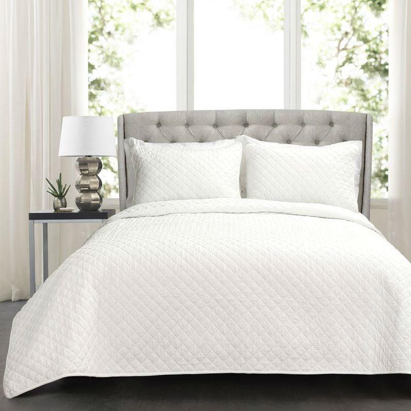 King White 100% Cotton Square Stitch Quilt Set