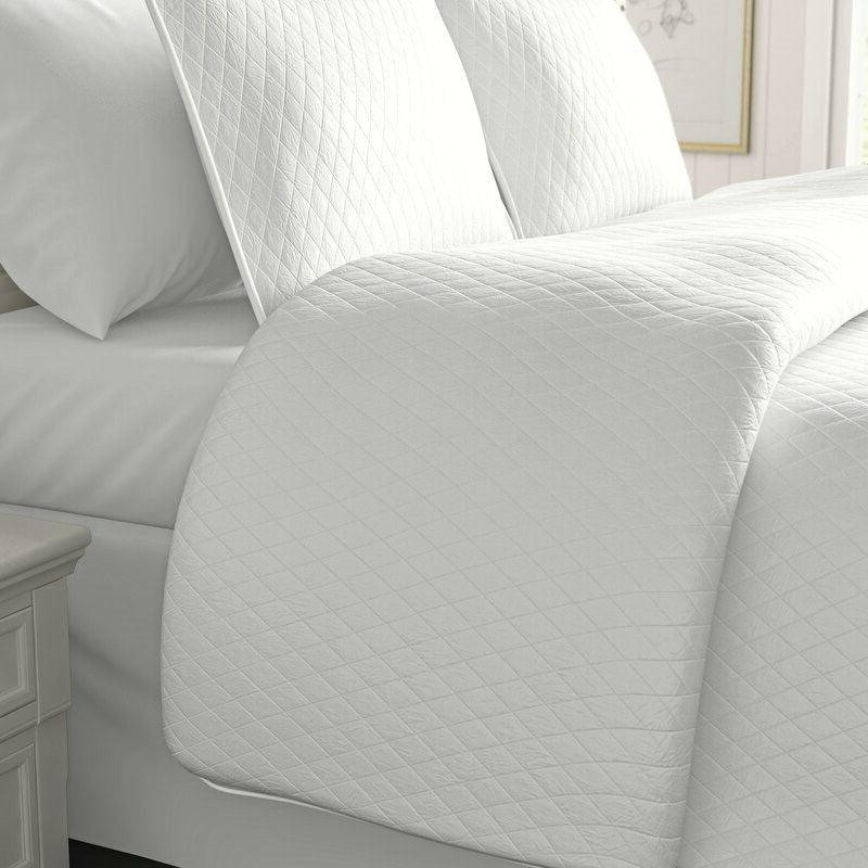 King White 100% Cotton Square Stitch Quilt Set - beddingbag.com