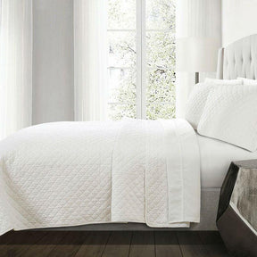 King White 100% Cotton Square Stitch Quilt Set - beddingbag.com