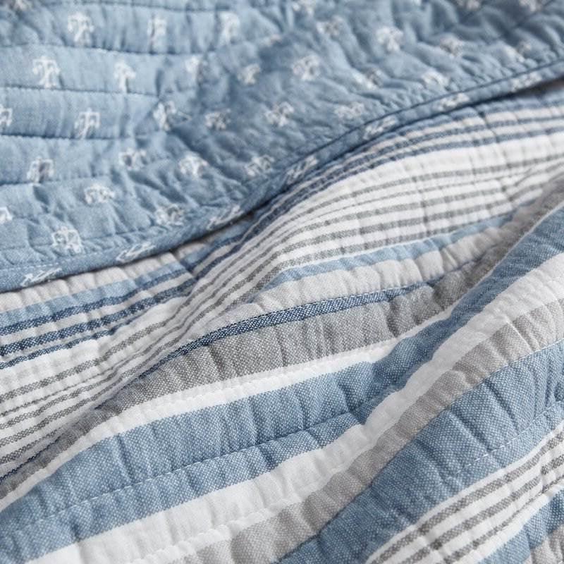 Full/Queen 3 Piece Nautical Anchor Blues 100-Percent Cotton Reversible Quilt Set - beddingbag.com