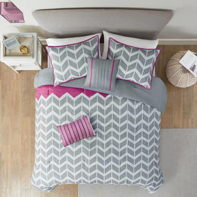 Twin Reversible Comforter Set with Grey White Purple Pink Chevron Pattern - beddingbag.com