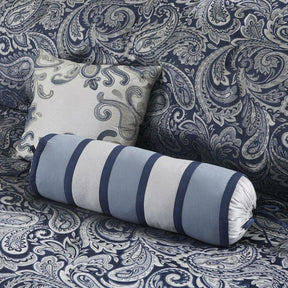 California King 12-piece Reversible Cotton Comforter Set in Navy Blue and White - beddingbag.com