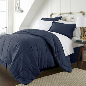 Queen Navy Microfiber Baffle-Box 6-Piece Reversible Bed-in-a-Bag Comforter Set - beddingbag.com