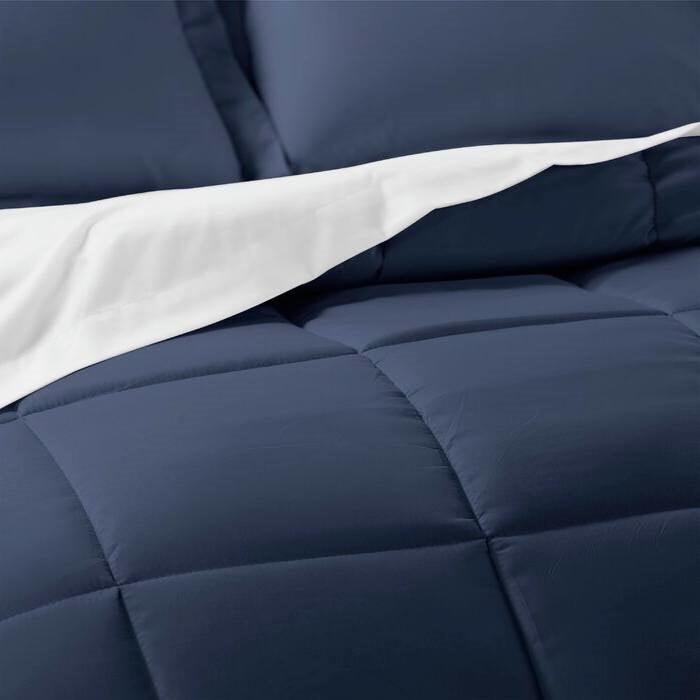 Queen Navy Microfiber Baffle-Box 6-Piece Reversible Bed-in-a-Bag Comforter Set - beddingbag.com