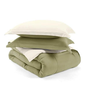 Full/Queen 3-Piece Microfiber Reversible Comforter Set in Sage Green/Cream - beddingbag.com