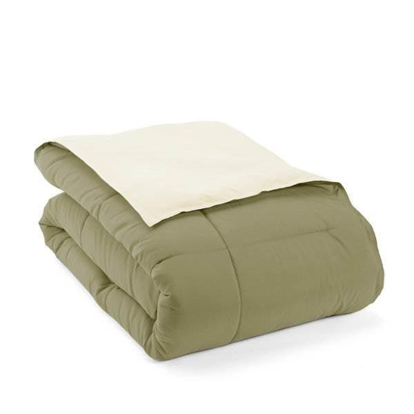 Full/Queen 3-Piece Microfiber Reversible Comforter Set in Sage Green/Cream - beddingbag.com
