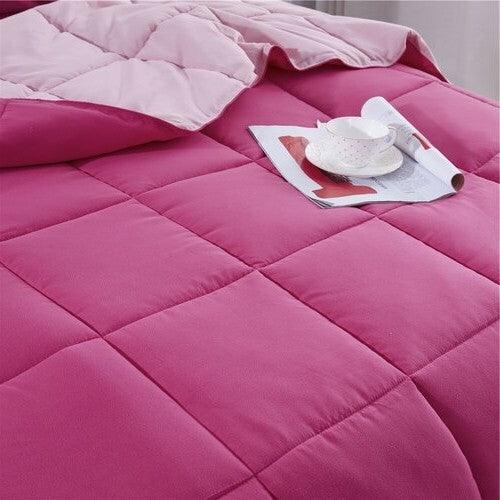 Twin/Twin XL Traditional Microfiber Reversible 3 Piece Comforter Set in Pink - beddingbag.com