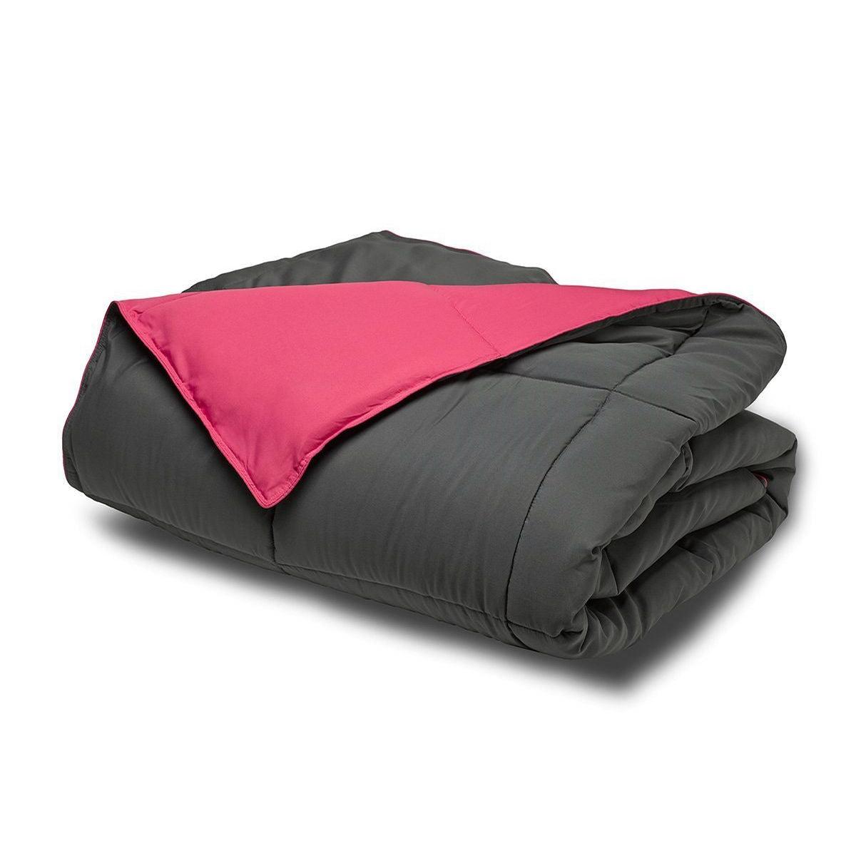 Twin/Twin XL size 2-Piece Grey Pink Microfiber Comforter Set with 1 Sham - beddingbag.com