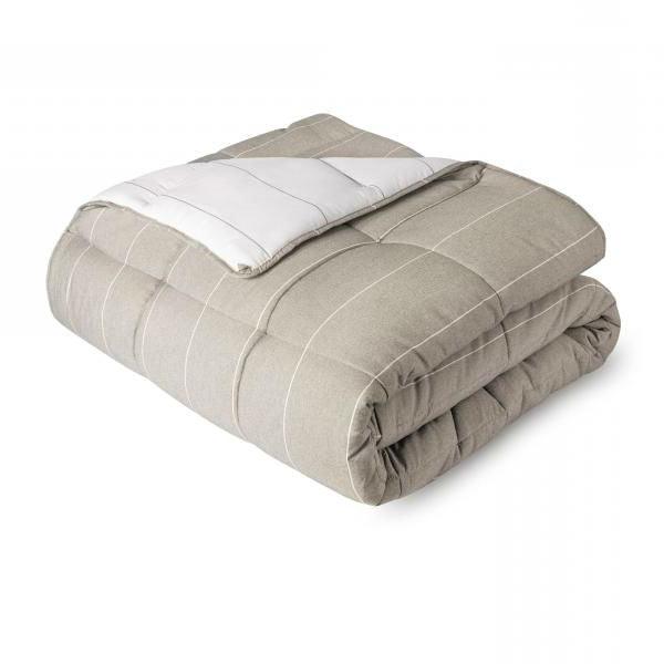 Queen 3 Piece Down Alternative Chambray Pin Striped Comforter Set Birch - beddingbag.com