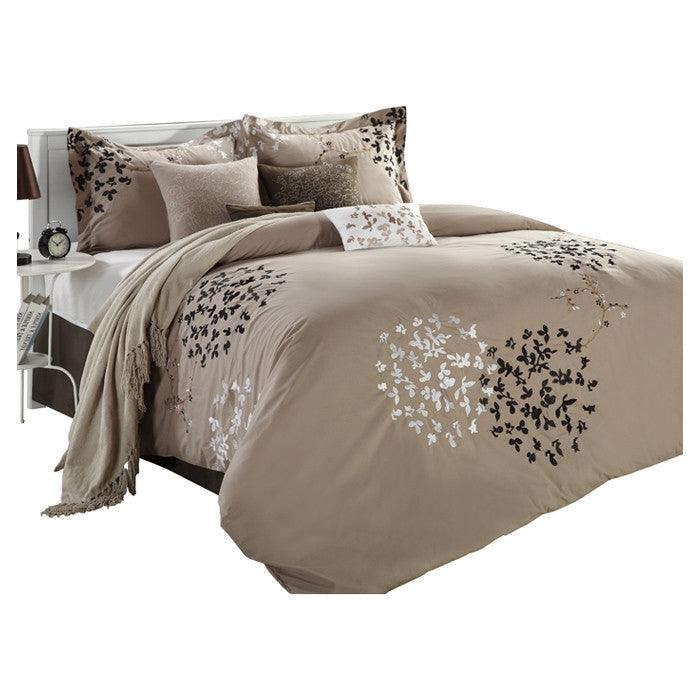 Queen size 8-Piece Comforter Set in Light Brown Black Tan White - beddingbag.com