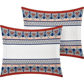 Queen size 4 Piece Cotton Blue White Boho Geometric Reversible Quilt Set - beddingbag.com