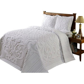 Queen size 100-Percent Cotton Chenille Bedspread in White - beddingbag.com