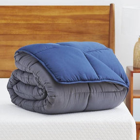 Queen All Seasons Grey/Navy Reversible Polyester Down Alternative Comforter - beddingbag.com