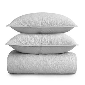 Queen Size 100-Percent Cotton 3-Piece Quilt Bedspread Set in Light Grey - beddingbag.com