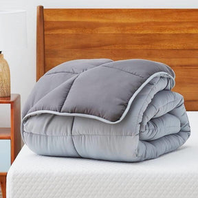 Queen Size All Seasons Plush Light/Dark Grey Reversible Polyester Down Alternative Comforter - beddingbag.com