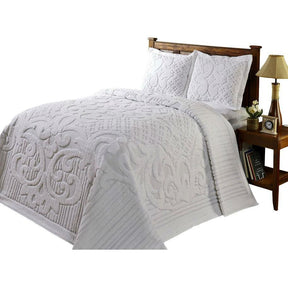 Queen size 3-piece 100-Percent Cotton Chenille Bedspread in White with Shams - beddingbag.com