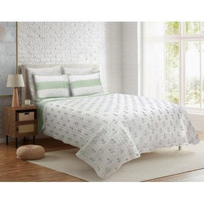 2 Piece Nautical Stripped/Anchors Reversible Microfiber Quilt Set Green, Twin - beddingbag.com