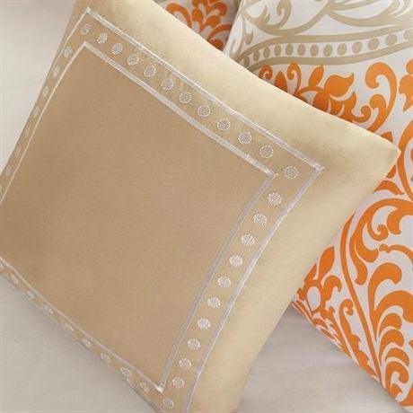 Twin size 4-Piece Orange White Damask Print Comforter Set - beddingbag.com