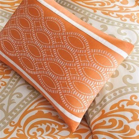 Twin size 4-Piece Orange White Damask Print Comforter Set - beddingbag.com