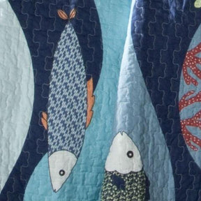 Twin Blue Serenity Sea Fish Coral Coverlet Quilt Bedspread Set - beddingbag.com