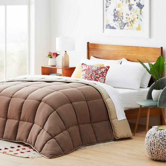 Twin All Seasons Beige/Brown Reversible Polyester Down Alternative Comforter - beddingbag.com