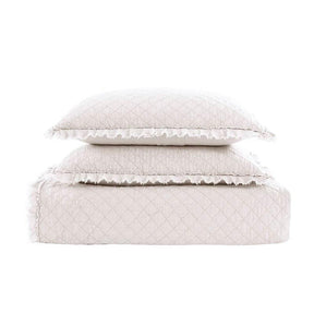 Twin White Farmhouse Microfiber Diamond Quilted Bedspread Set Frayed Edges - beddingbag.com