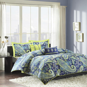 Twin / Twin XL 5-Piece Paisley Comforter Set in Blue and Yellow Colors - beddingbag.com