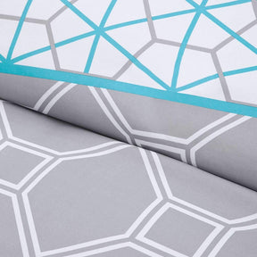 Twin / Twin XL 4-Piece Teal Blue Grey White Geometric Comforter Set - beddingbag.com