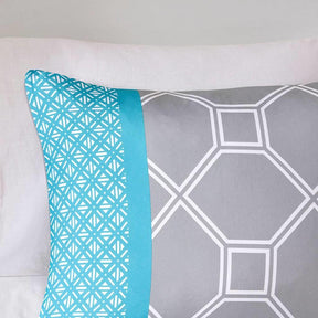 Twin / Twin XL 4-Piece Teal Blue Grey White Geometric Comforter Set - beddingbag.com