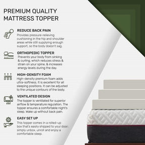Full Size 2-inch Thick Plush High Density Foam Mattress Topper Pad - Medium Firm - beddingbag.com