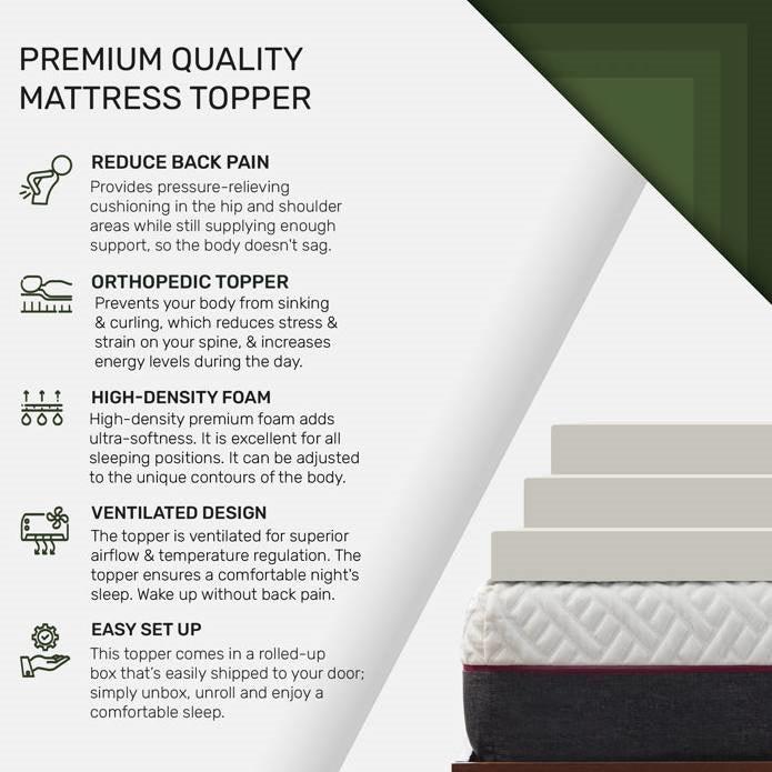 Twin Size 2 Inch Thick Plush High Density Foam Mattress Topper - Medium Firm - beddingbag.com