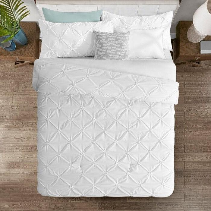 King Size All Season Pleated Hypoallergenic Microfiber Reversible 3 Piece Comforter Set in White - beddingbag.com