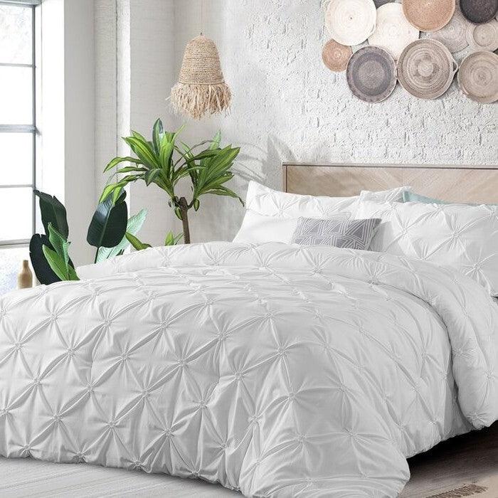 King Size All Season Pleated Hypoallergenic Microfiber Reversible 3 Piece Comforter Set in White - beddingbag.com