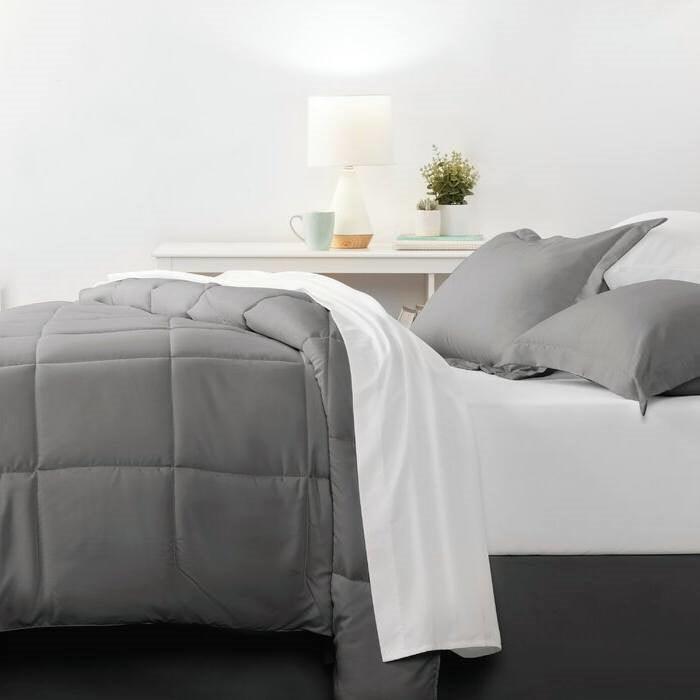 CA King Size 8-Piece Microfiber Reversible Bed-in-a-Bag Comforter Set in Grey - beddingbag.com