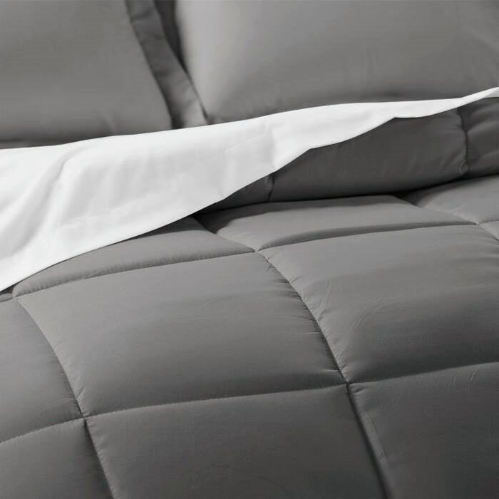 Full 8-Piece Microfiber Baffle-Box Reversible Bed-in-a-Bag Comforter Set in Grey - beddingbag.com